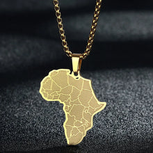 Cargar imagen en el visor de la galería, Collar africano con mapa de África creativo, joyería de acero inoxidable para hombres, collar con colgante de país antiguo dorado, regalo de cumpleaños
