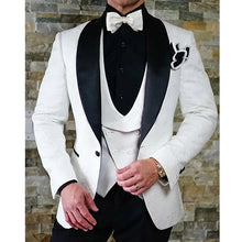 Charger l&#39;image dans la galerie, Tuxedo de mariage en Jacquard Floral rose pour marié, châle à revers, 3 pièces, coupe cintrée, costumes pour hommes, Blazer à la mode, gilet avec pantalon
