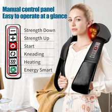 Load image into Gallery viewer, 3D kneading Shiatsu Cervical Back Neck Massager Shawl Electric Roller Heat Device Manual China Home Car Shoulder Massage Machine
