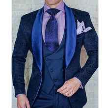 Charger l&#39;image dans la galerie, Tuxedo de mariage en Jacquard Floral rose pour marié, châle à revers, 3 pièces, coupe cintrée, costumes pour hommes, Blazer à la mode, gilet avec pantalon
