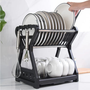 Dish Drainer Dish Drying Rack Kitchen Storage Double Layer Dish Drainer Shelf Knife Fork Container Holder Cutting Board Stand