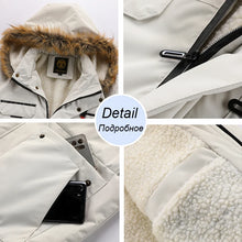 Charger l&#39;image dans la galerie, Hommes hiver chaud polaire épais coupe-vent veste manteau Parkas hommes mode col de fourrure détachable à capuche imperméable veste hommes
