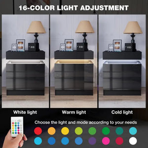 RGB LED Nightstands 2 Drawers Table Storage Organizer Bedside Cabinet Furniture Coffee Table End Table Living Room Furniture HWC