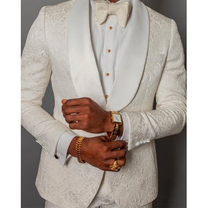 Esmoquin de boda de Jacquard Floral marfil para padrinos de boda, trajes de hombre ajustados de 2 piezas con chal con solapa, traje de moda africano para hombre