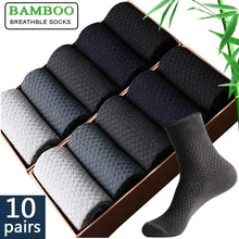 Load image into Gallery viewer, 10 Pairs/Lot Men&#39;s Bamboo Fiber Socks New Compression Autumn Long Black Business Casual Man Dress Sock Gift Plus Size 42-45
