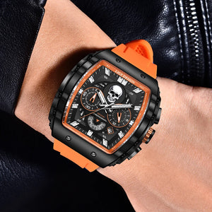 LIGE Fashion Silicone Men's Watches Skeleton Skull Big Dial Military Watch Men Chronograph Quartz Wrist Watch for Men Date Clock