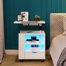 Load image into Gallery viewer, HNEBC Auto LED Nightstand with 2USB Charging Station,White Nightstand Has Adjustable Rotary Table,Bedside Tables with One Drawer
