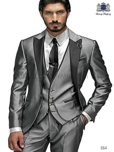 Men's Suit Peaked Lapel 3 Pieces 1 Button Groom Tuxedos Wedding Suit For Men Set Custom Made(Jacket+Pants+Vest)