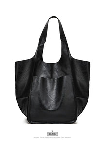 New style spliced plain leather soft leather casual large capacity shoulder handheld tote bag