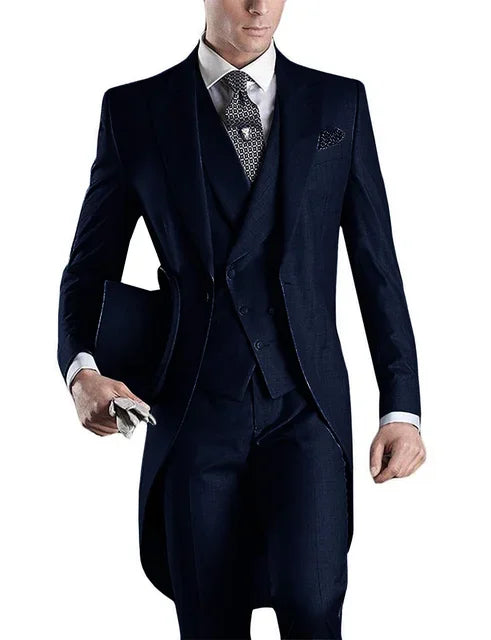 Men's Suit Peaked Lapel 3 Pieces 1 Button Groom Tuxedos Wedding Suit For Men Set Custom Made(Jacket+Pants+Vest)