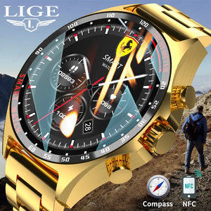 LIGE nuevo reloj inteligente 400mAh brújula al aire libre posicionamiento reloj para hombres NFC Control de acceso IP68 impermeable Fitness salud Smartwatch 