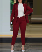 Charger l&#39;image dans la galerie, Ensembles de pantalons de bureau formels femmes 2 pièces Double boutonnage solide Blazers veste et pantalon deux pièces ensemble femmes pantalons costumes ensembles
