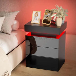 RGB LED Nightstands 2 Drawers Table Storage Organizer Bedside Cabinet Furniture Coffee Table End Table Living Room Furniture HWC