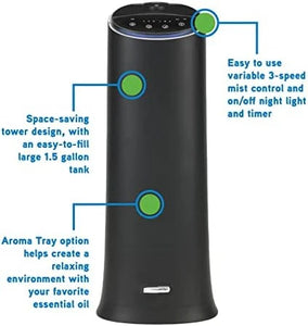 Humidificador ultrasónico de niebla fría Guardian H3200BAR, 100 horas. Tiempo de ejecución, 1,5 galones. Tanque, 440 pies cuadrados. Pie. Cobertura, Habitaciones Medianas, Silencio, 