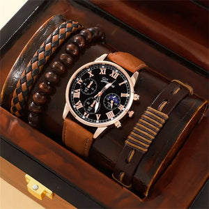 Fashion Mens Sports Watch Man Business Quartz Wristwatch Luxury Brown Leather Bracelet Men Casual Luminous Clock Watch