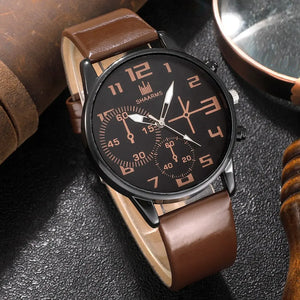 Conjunto de 5 uds. De relojes de pulsera deportivos a la moda para hombre, reloj de pulsera de cuarzo con esfera grande Retro, reloj clásico informal de cuero marrón para hombre