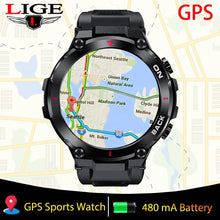 Cargar imagen en el visor de la galería, Reloj inteligente LIGE GPS para hombres, relojes deportivos para exteriores, reloj inteligente resistente al agua, nuevo Fitness, Monitor de ritmo cardíaco y oxígeno en sangre las 24 horas
