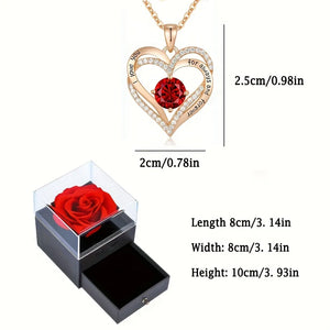 Luxury Red Zircon Pendant Necklaces With Rose Flower Gift Box For Girlfriend, Women I Love You Gifts Trendy Wedding Jewelry