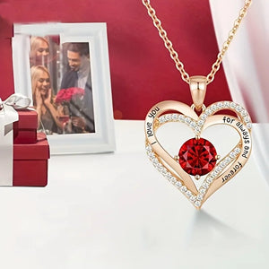 Luxury Red Zircon Pendant Necklaces With Rose Flower Gift Box For Girlfriend, Women I Love You Gifts Trendy Wedding Jewelry