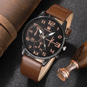 Conjunto de 5 uds. De relojes de pulsera deportivos a la moda para hombre, reloj de pulsera de cuarzo con esfera grande Retro, reloj clásico informal de cuero marrón para hombre