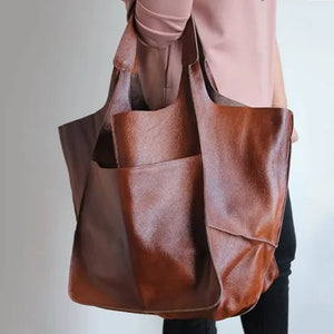 New style spliced plain leather soft leather casual large capacity shoulder handheld tote bag