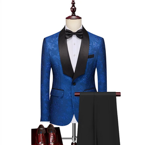 Plyesxale Shawl Collar Suits Men Slim Fit Mens Wedding Suits Black Blue Burgundy Pink Floral Jacquard Tuxedo Jacket Pants Q1538