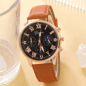 Fashion Mens Sports Watch Man Business Quartz Wristwatch Luxury Brown Leather Bracelet Men Casual Luminous Clock Watch