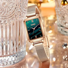 Cargar imagen en el visor de la galería, Marca Gaiety, relojes para mujer, reloj cuadrado de moda para mujer, conjunto de pulsera de cuarzo, esfera verde, malla de oro rosa Simple, relojes de lujo para mujer
