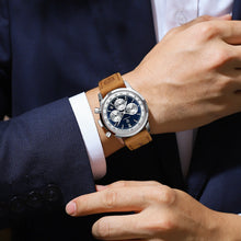 Charger l&#39;image dans la galerie, POEDAGAR montre de luxe pour hommes, haute qualité, étanche, chronographe lumineux, montre-bracelet en cuir pour hommes, montres à Quartz 
