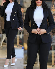 Charger l&#39;image dans la galerie, Ensembles de pantalons de bureau formels femmes 2 pièces Double boutonnage solide Blazers veste et pantalon deux pièces ensemble femmes pantalons costumes ensembles
